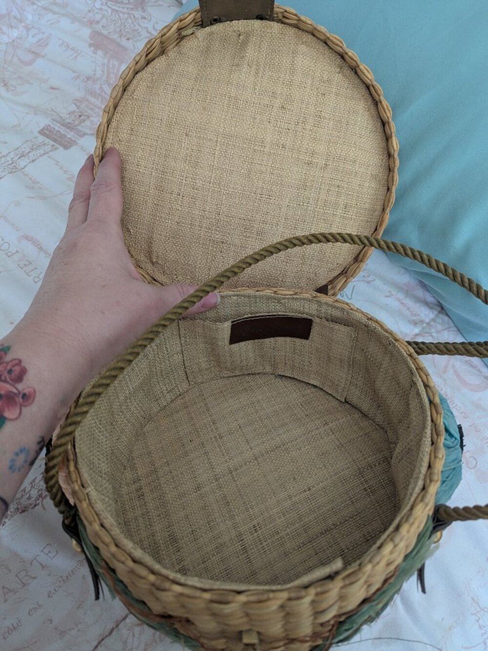 Vintage Floral Wicker And Straw Purse By Ponces Creations Philippines, 50's-60's - Picture 4 of 15